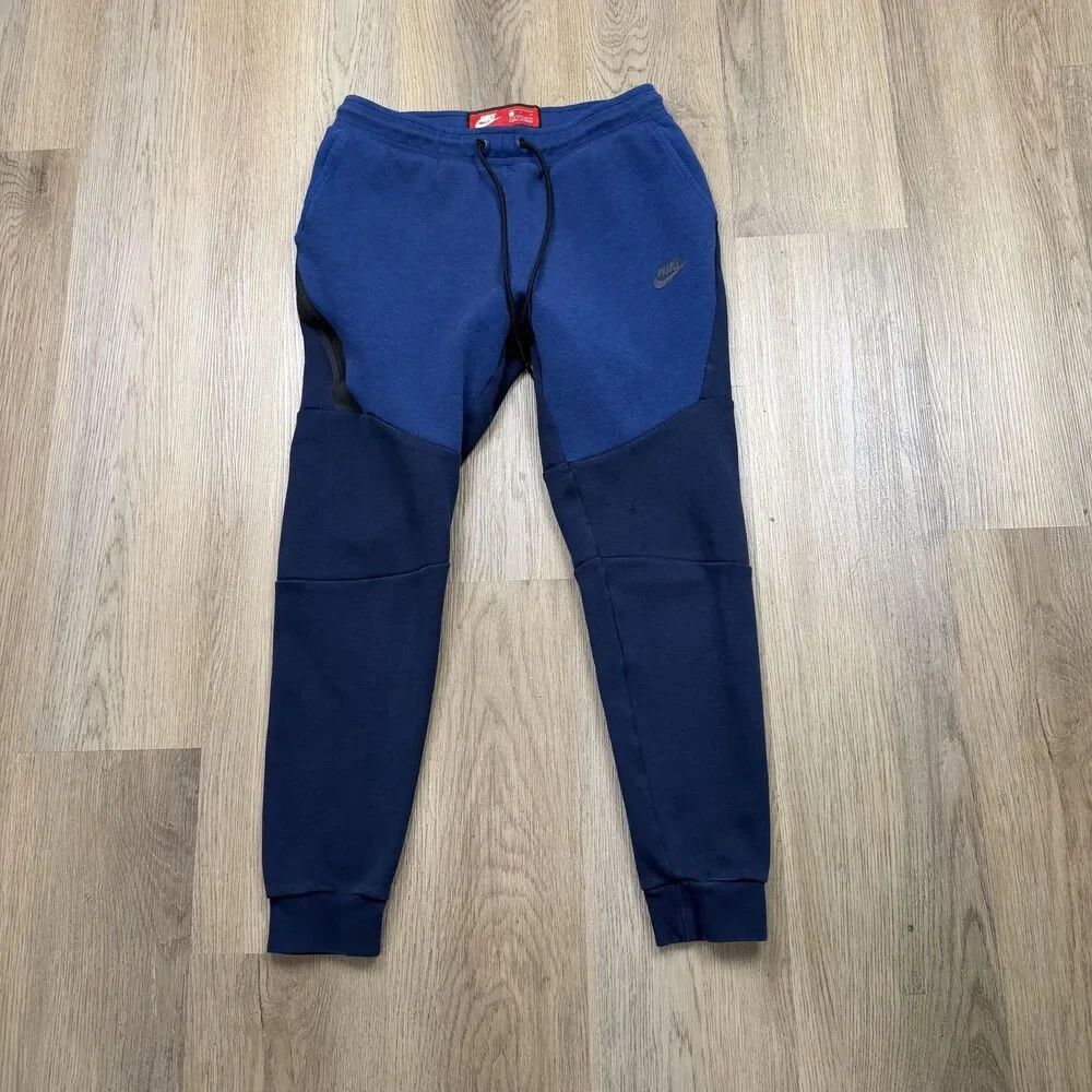 Nike Pants Mens Small Blue Fleece Joggers Elastic Waist Zip Pocket Athletic